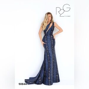 Tarik Ediz Navy Lace Prom Dress